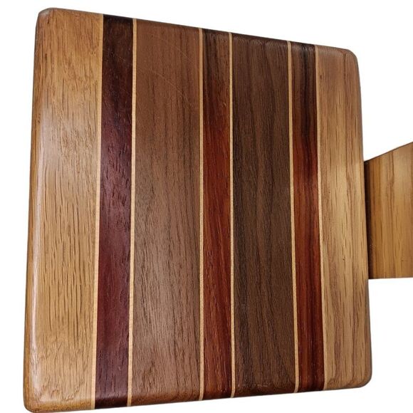 Vintage Mid Century Modern Butcher Block Solid Wood w/Inlay Curved Bookend - Picture 5 of 9